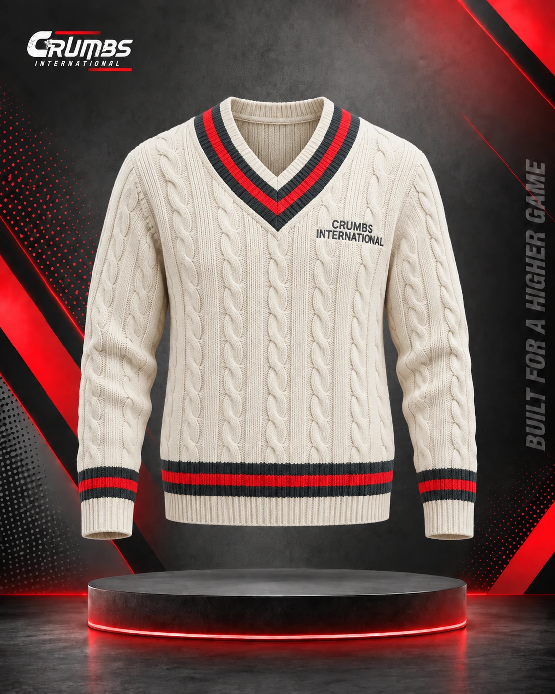 Custom Cable-Knit Cricket Pullover manufactured by Crumbs International